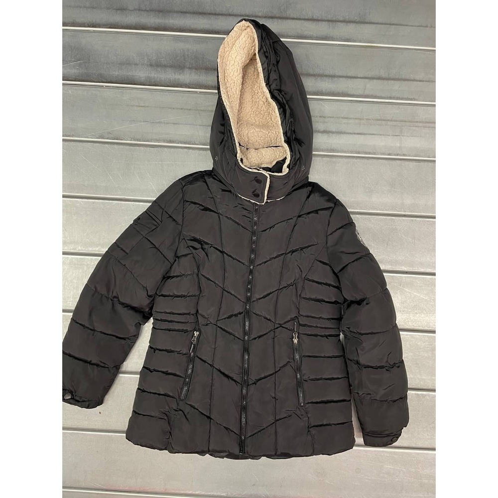 Reebok‎ Hooded Quilted Puffer Jacket Womens Medium Black Full Zip